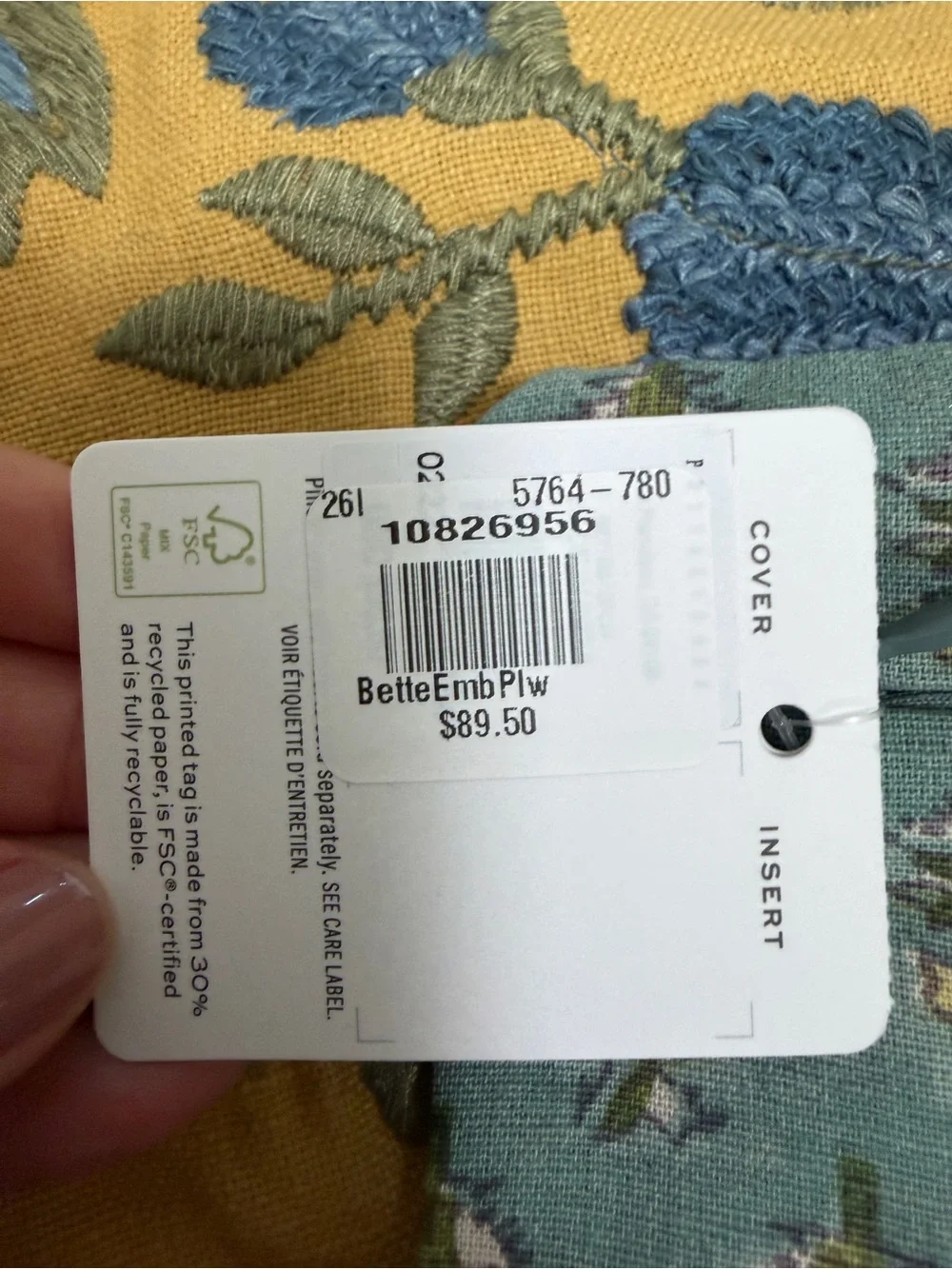 NWT Pottery Barn Bette Floral Embroidered Reversible Pillow Case